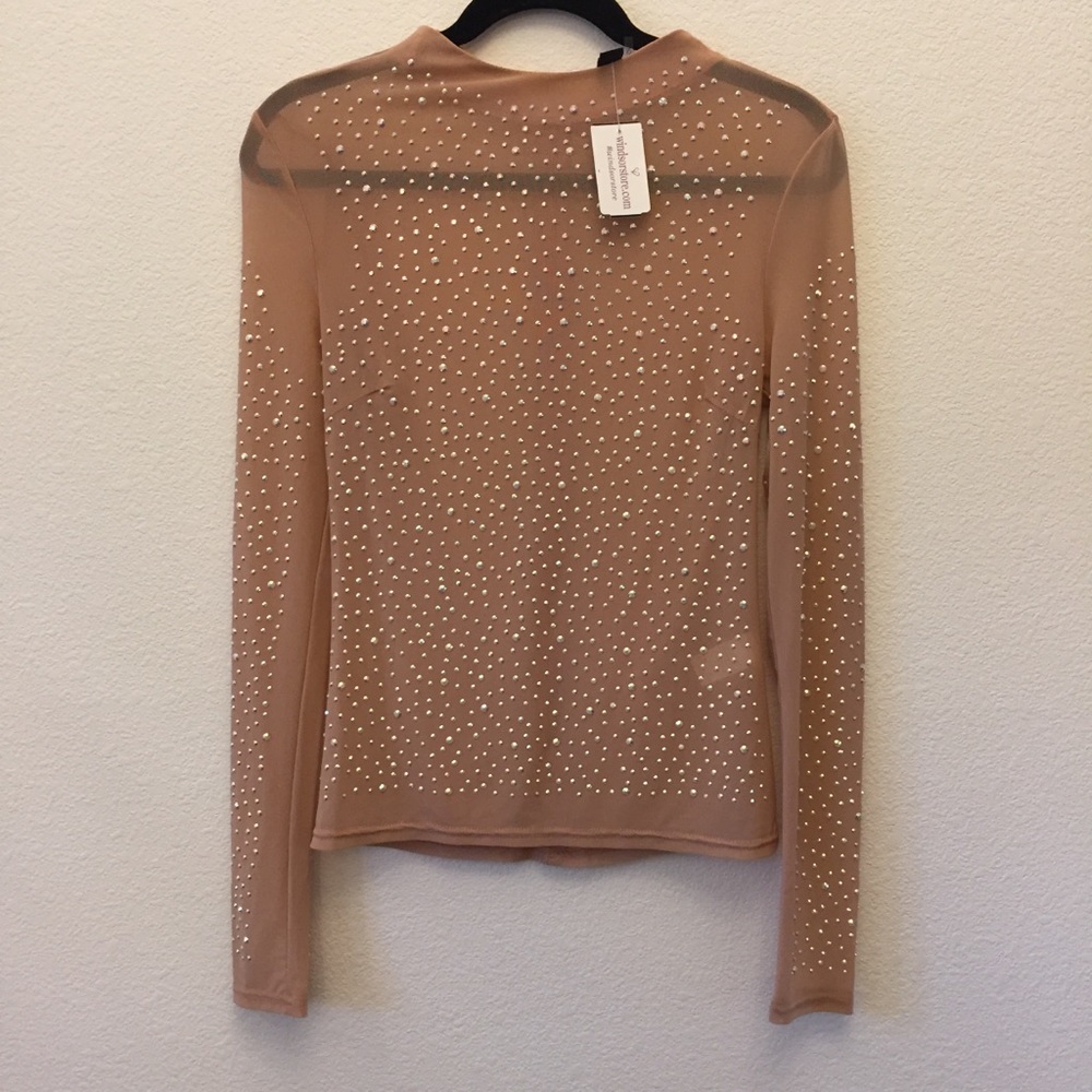 💐 NWT Blush Nude Sheer Rhinestone Long-Sleeve Top